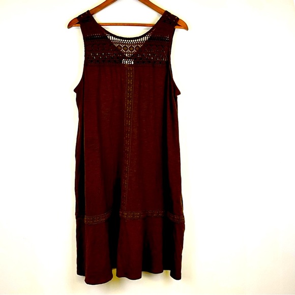 J.Jill Crochet details pima Cotton brown dress Size L - Picture 3 of 12